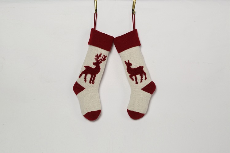 Christmas Stocking with Reindeer Design New Year Gift Bag Knitted Yarn Candy Bag